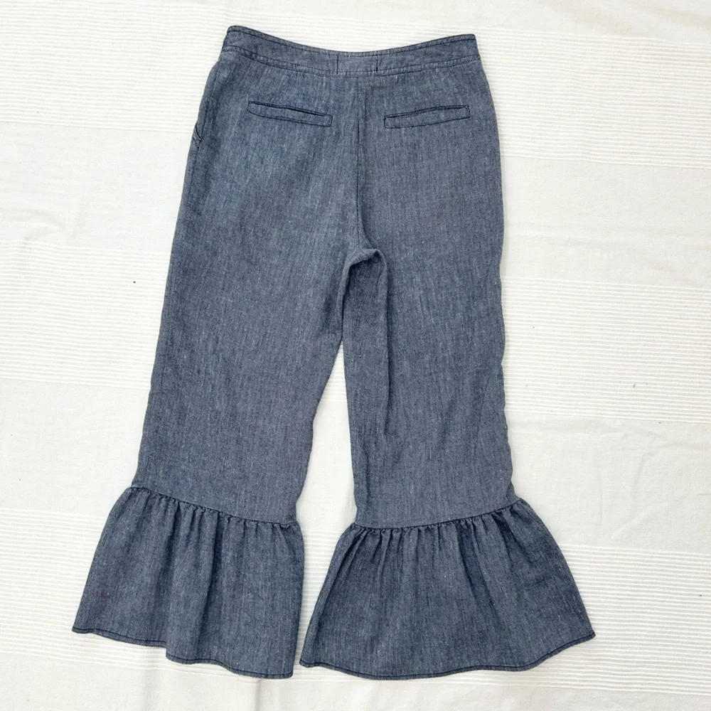 Anthropologie Ett Twa Chambray Linen Ruffle Crop Pants - Picture 15 of 16